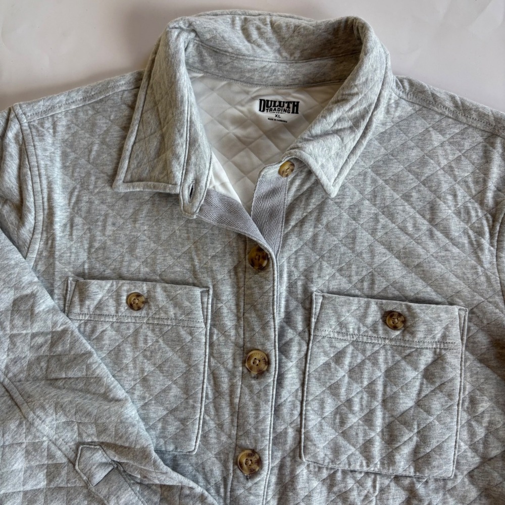 Duluth Trading Co Women's XL Quilted Shirt Jacket Heather Gray Button Up Shacket